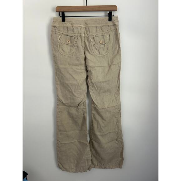 Vintage Y2K Guess Jeans Women's 27 Linen Cargo Pants Drawstring Beige Loose - Picture 7 of 10